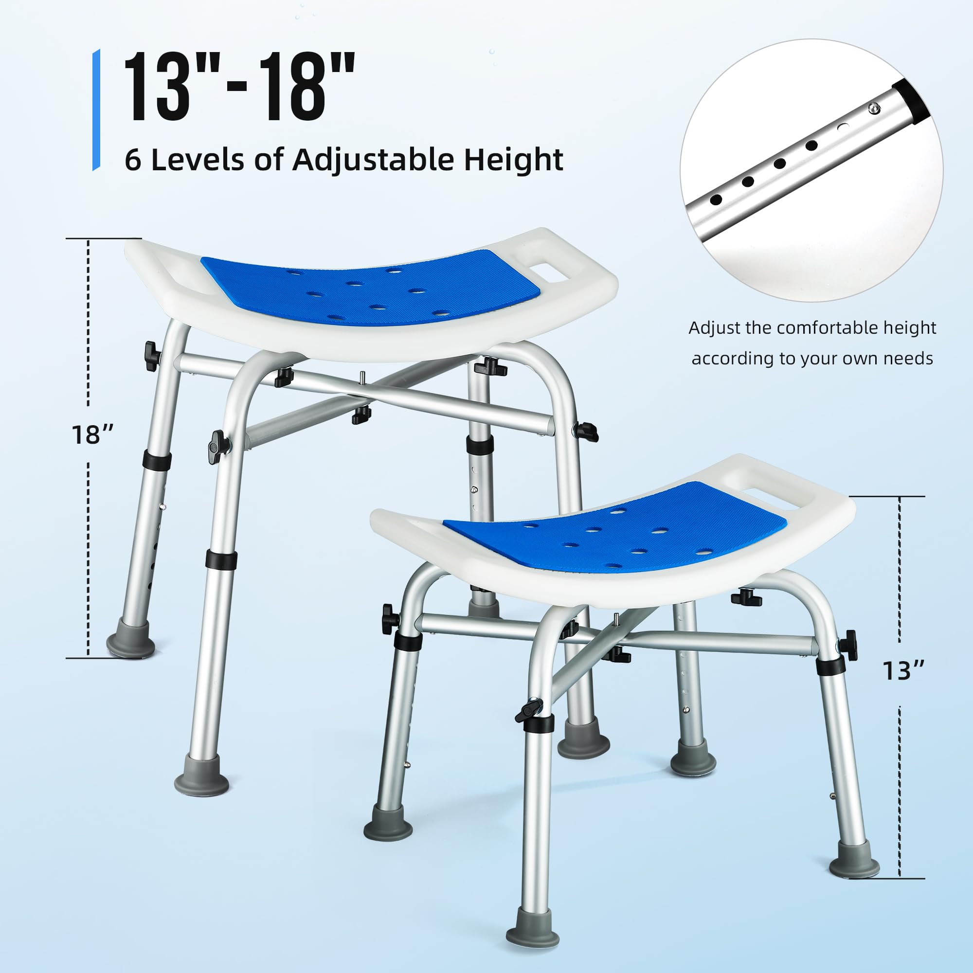 Sgabello Bagno, Sgabello per Doccia da Bagno Altezza Regolabile a 6 Livelli, Sedile da Doccia per Anziani Disabili, Sedia da Bagno Antiscivolo, portata fino a 180 kg