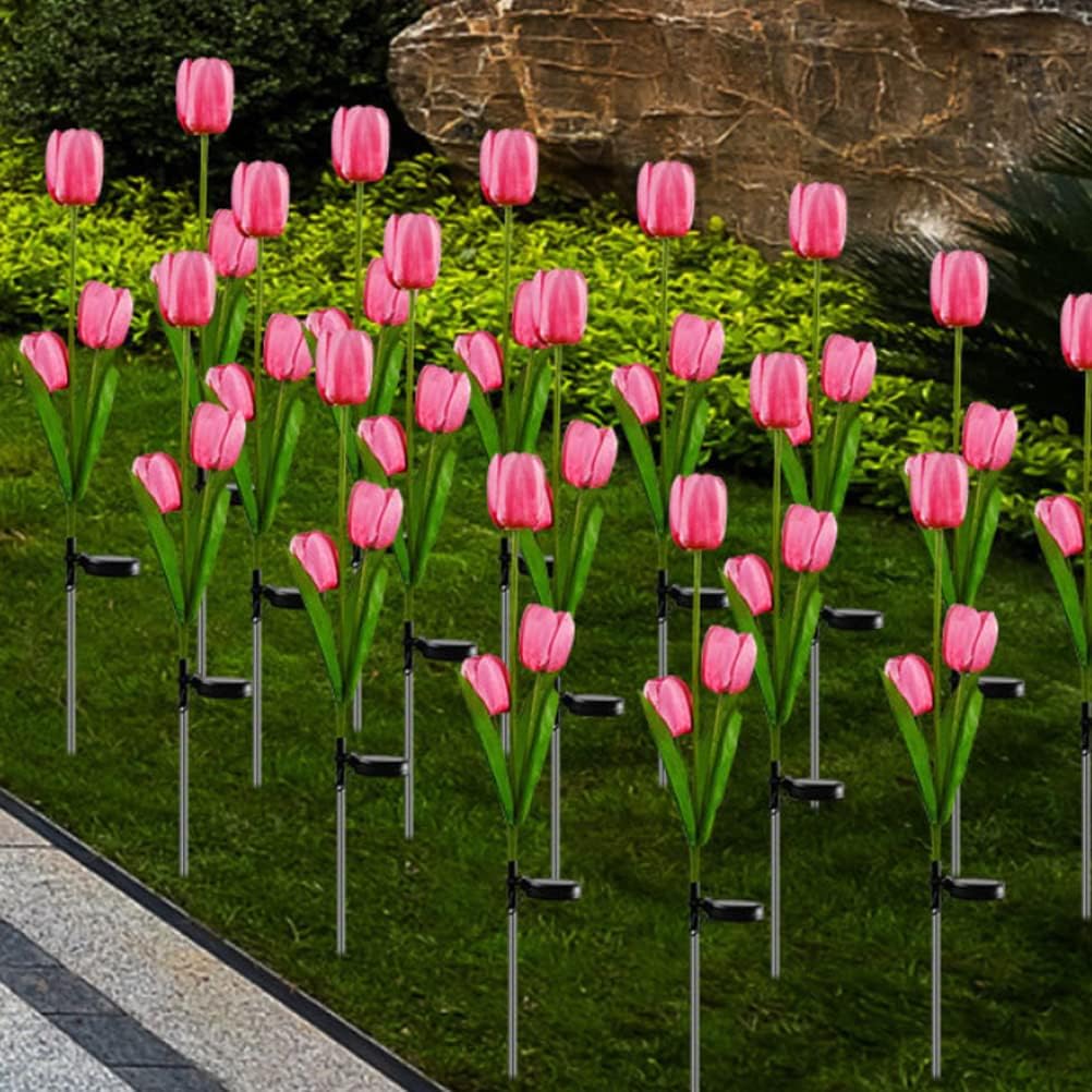 Aolyty Solar Flower Lights Outdoor, IP65 Waterproof Solar Tulip Lights LED Garden Stake Lights for Pathway Lawn Patio Yard Landscape Decorative