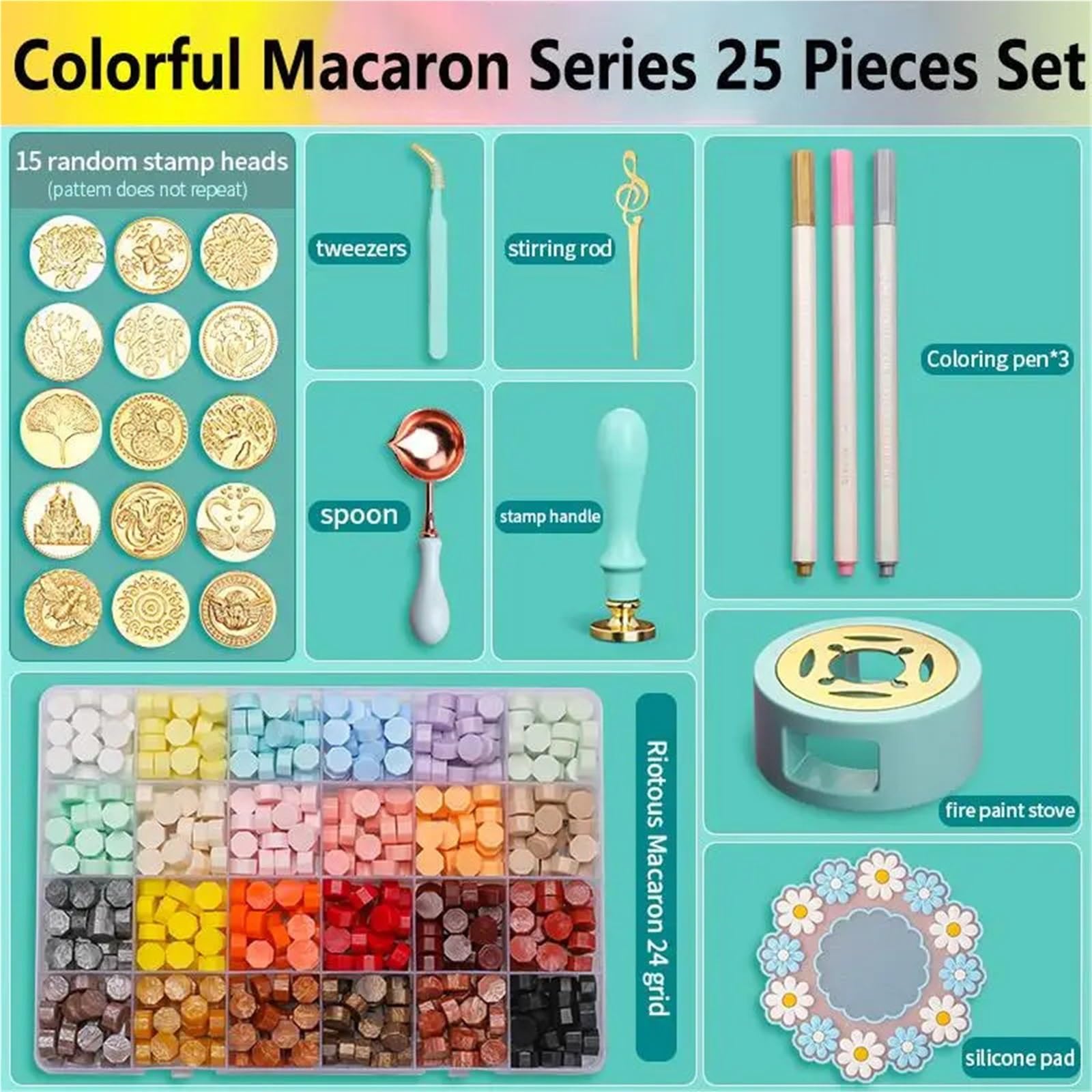 Sello De Cera Wax Seal Stamp Set | Lacquered Sealing Kit DIY Craft Supplies Scrapbooking Wedding Invitation Decorative(Set 11-25pcs)
