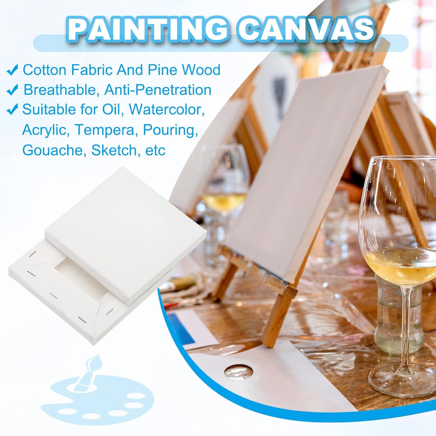 PATIKIL Painting Canvas, 15 Pack 5x5 Blank Cotton Canvas Drawing Board Acrylic Oil Paint Set Art Supplies for Watercolor Oil Acrylic Gouache Tempera
