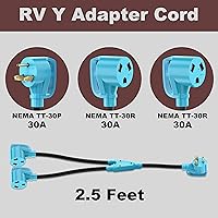 Vista 2 de CircleCord Cable adaptador RV Y de 30 amperios a dos, 30 amperios, enchufe macho NEMA TT-30P a TT-30R hembra con mango de agarre, resistente STW 10