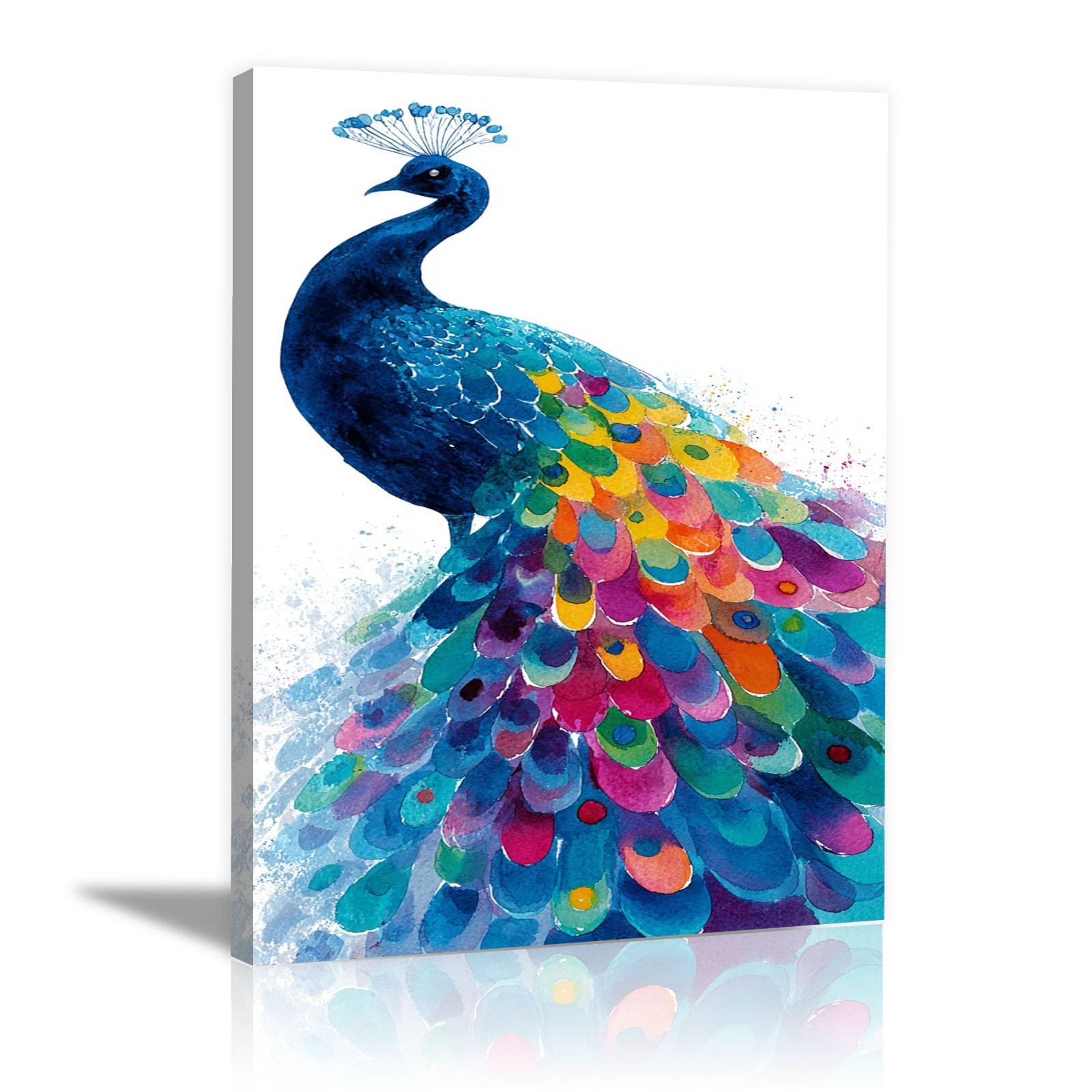 TERUEA Wall Art Canvas Prints - Vibrant Watercolour Peacock Bird Bathroom Wall Art Poster Funny Creature Painting, Themed Wall Poster for Bathroom Toilet Decor(Blue)-70x100cm Framed