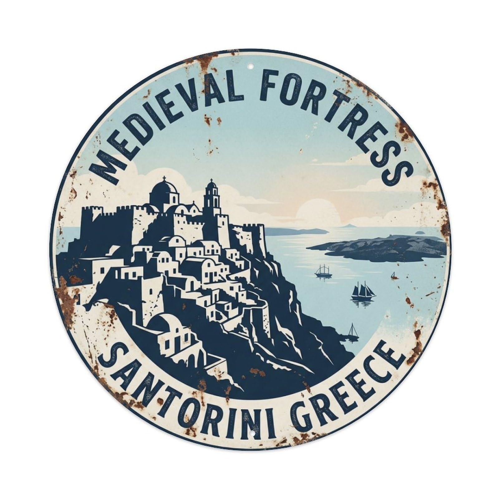 Galvaxio Style Vintage Travel Fortress Santorini Medieval 1 Metal Tin Sign