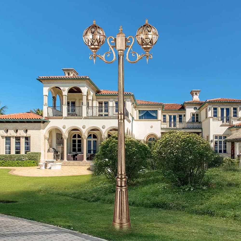Decking Post Lights Lamp Post Lights Outdoor, 2-Lights High Pole E27 Pillar Lamps Globe Glass Waterproof Road Lighting Fixtures (Bronze Height: 1.7M) (Bronze Height: 1.7M)