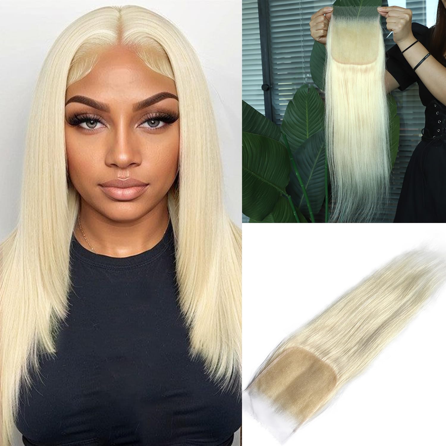 CLbuxi 5x5 Honey Blonde Real HD Lace Closure, 12A Grade Brazilian Virgin Human Hair Invisible SKINLIKE Lace Closure Pre Plucked Natural Hairline Undetectable Melted Lace Closure Silky Straight 14 Inch