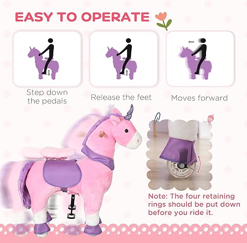 Miniatura 4 de Qaba Unicornio Montable Real que Camina con Cuerno Brillante, Felpa Suave Caballo Mecedora Montable que Soporta 176 libras, Juguete Interactivo
