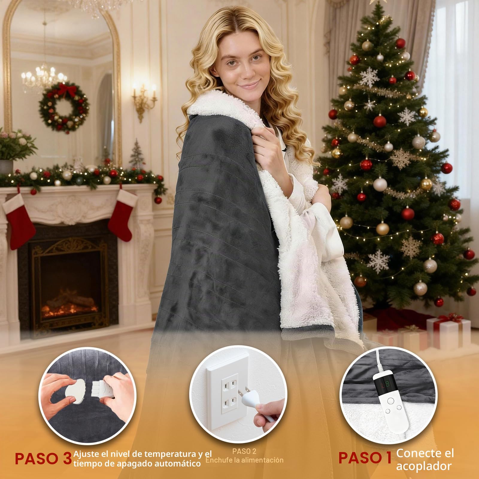 Manta eléctrica con apagado automático, 130 x 180 cm, 10 niveles de calor y temporizador de 8 horas, protección contra sobrecalentamiento, lavable a máquina, manta térmica de franela