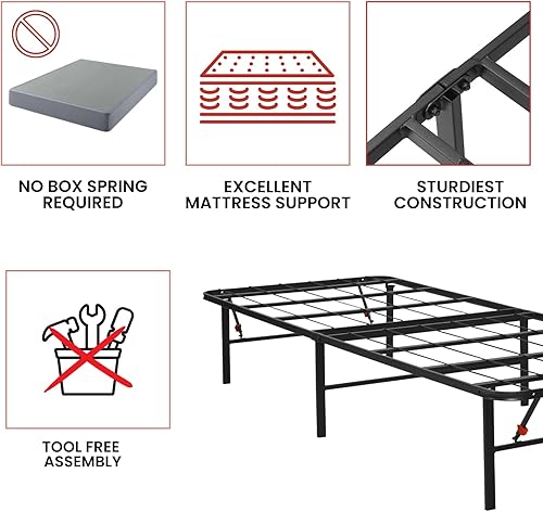 Miniatura 62 de Golden Gate Beds, base de cama de plataforma de metal, resistente, base de colchón de acero resistente, no necesita somier, fácil montaje, base