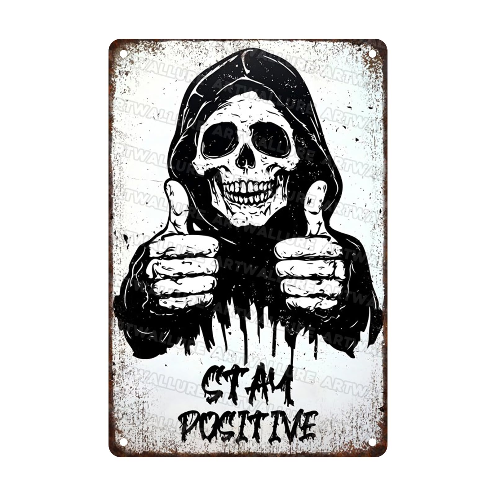 Skull Vintage Tin Sign Stay Positive Metal Sign for Man Cave Home Office Garage Bar Pub Decor Halloween Decor 8x12inch
