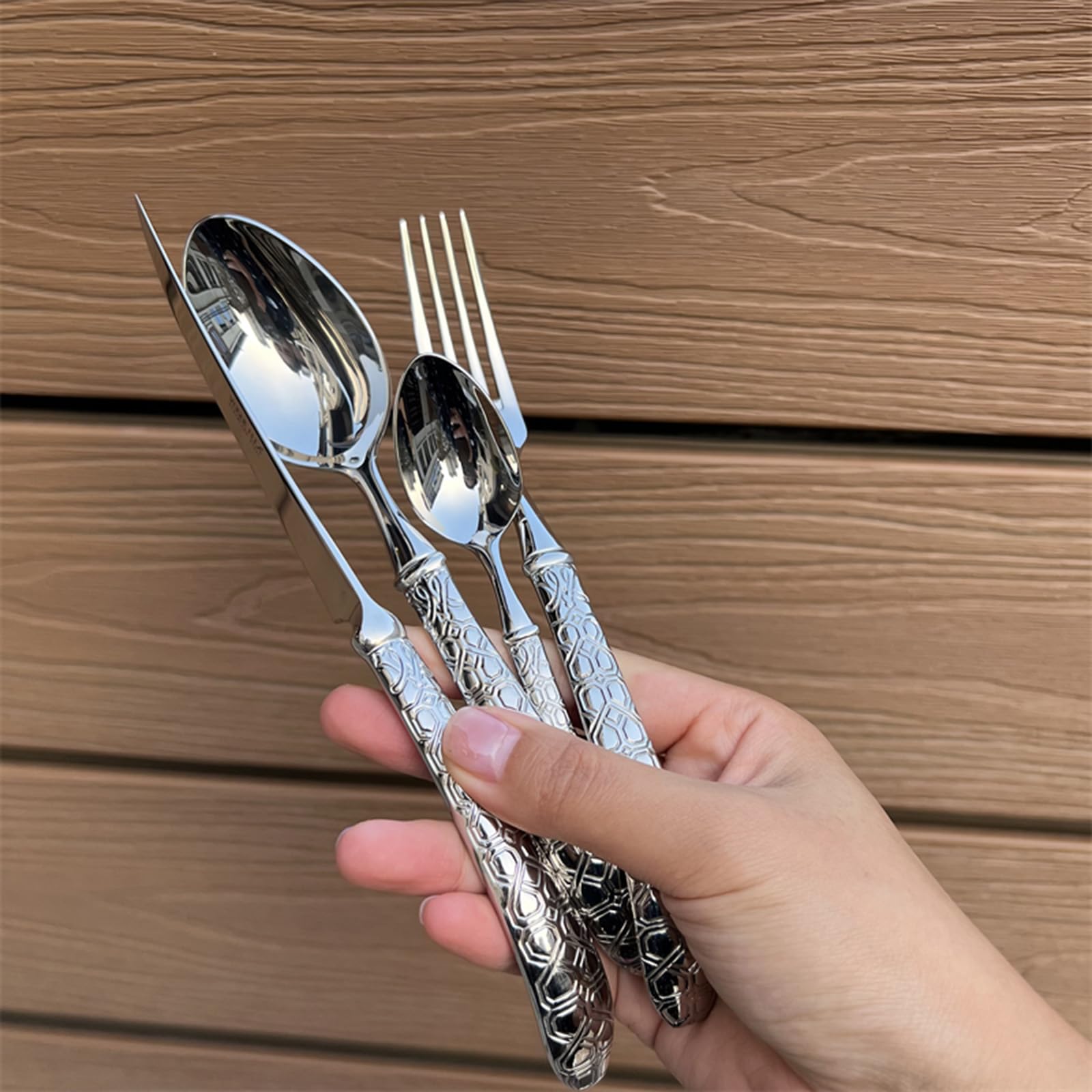 Silverware Set for 10 Flatware Set Imitation Turtle Shell Pattern Cutlery Set Luxury Style 18/8 Stainless Steel Utensils Set Forks Spoons And Knives Set Flatware Sets Best Gift Combo Dishwasher Safe