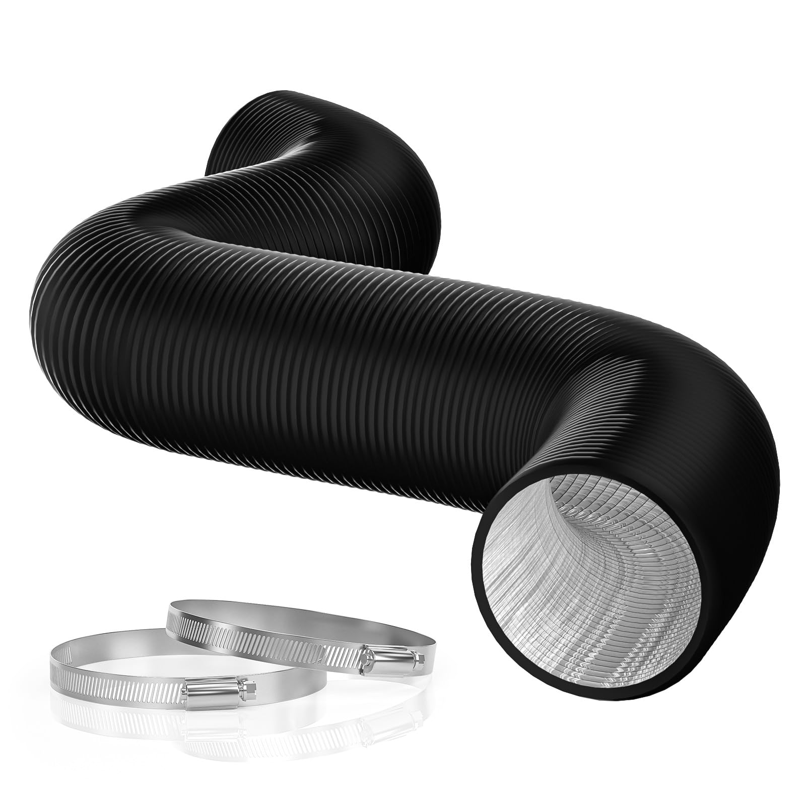 ATOM NEXUS Flexible 8-Inch 8-Feet Long Aluminum Ducting, 4-Layer Protection Heavy-Duty Dryer Vent Hose for Heating Cooling Ventilation and Exhaust, with 2 Duct Clamps