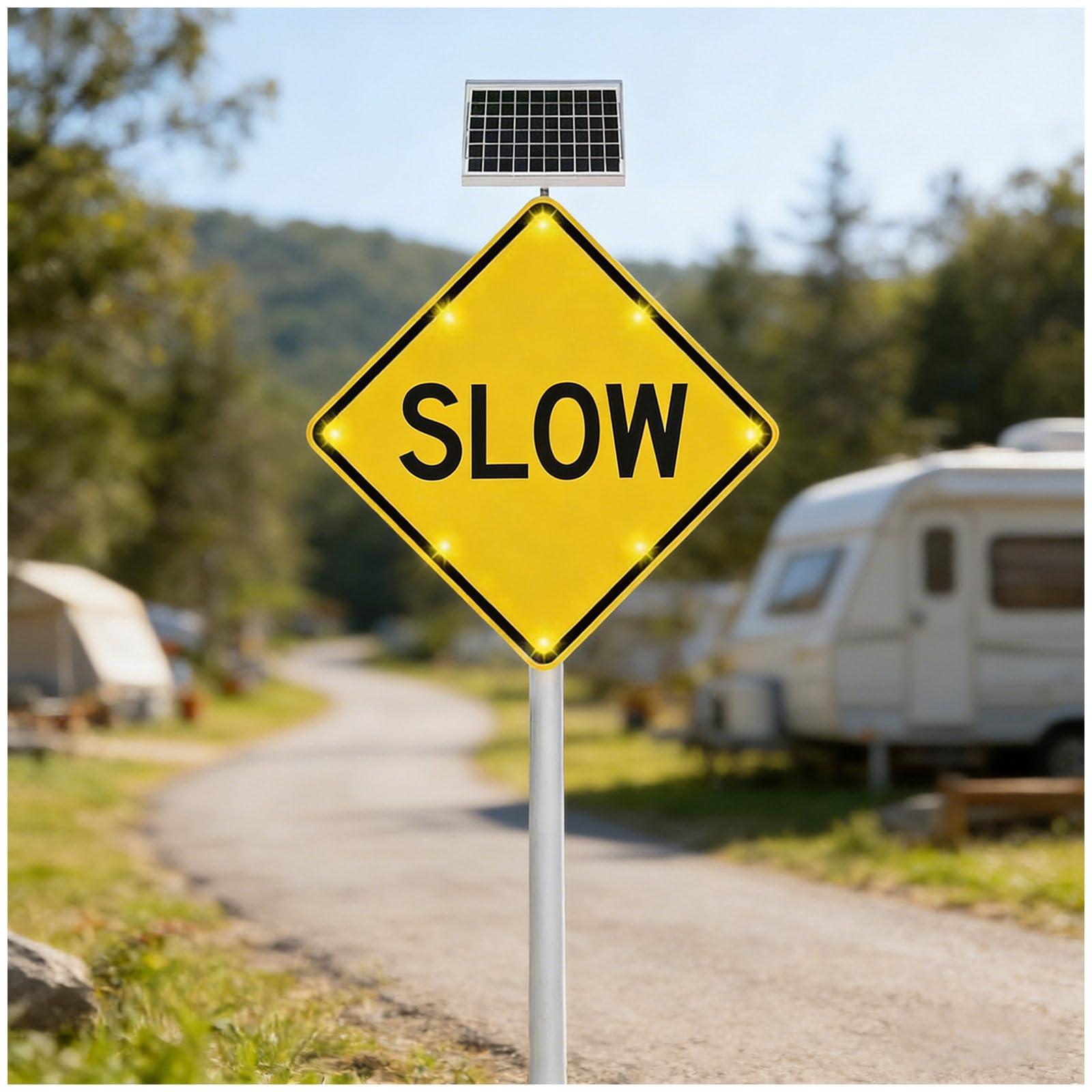 Cielobloen Multicolor Solar-Powered & Reflective Aluminum Road Slow Sign – 24/30 Inch, Slow Down Signs, Engineer Grade Reflective Film, Ip65, 100K Hr Leds, For Community Safety 30"
