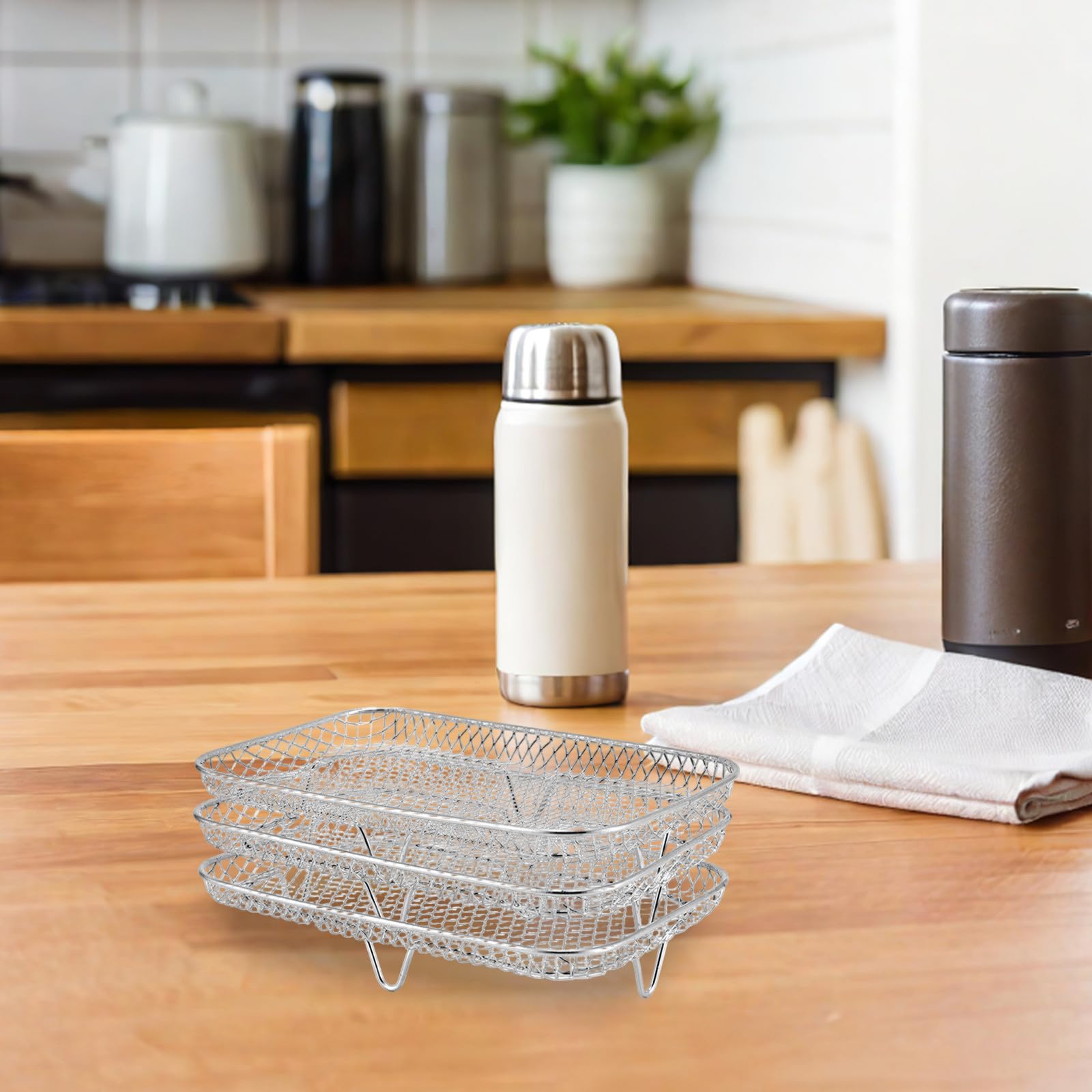 SHINEOFI Rejilla Accesorios para Airfryer Aire de Freidora para Acero Inoxidable de 3 Capas Segura y Conveniente y Soporte Versátil Cocinar en Familia