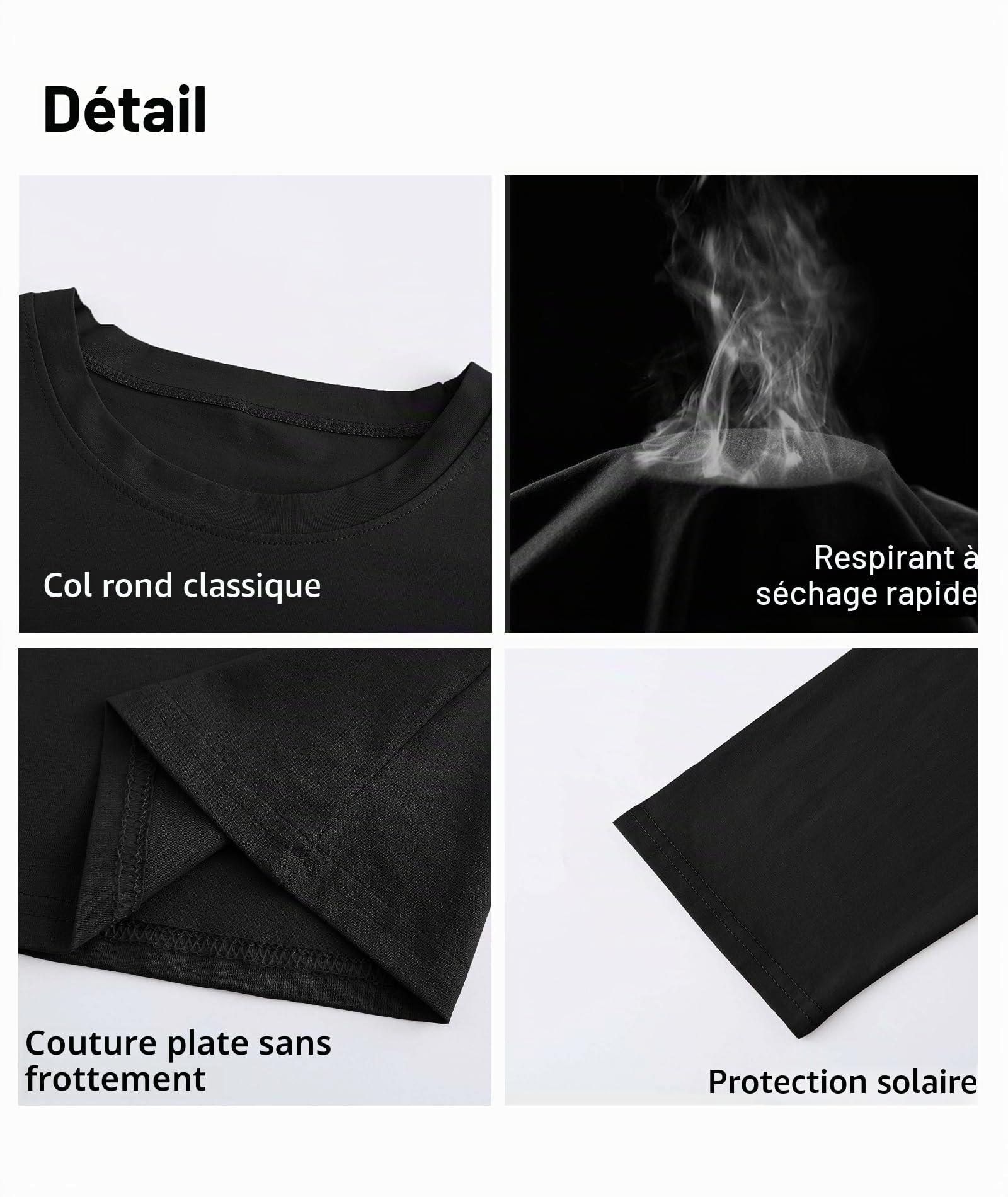 Lot de 3 T-Shirts à Manches Longues en Coton pour Hommes, Chemises à Col Rond Évacuant L'humidité, Hauts Légers et Confortables pour Couche de Base Décontractée