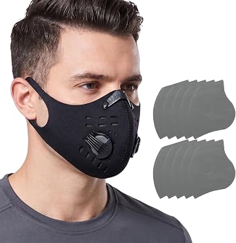 Black Face Mask Washable Dust Mask with 10pcs Additional Filter, Reusable Fabric Face Masks for Cycling, Outdoor Activities