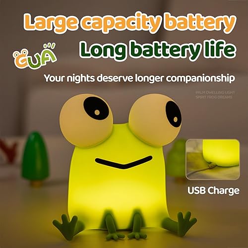 Miniatura 5 de Luz nocturna de rana para niños, bonita luz nocturna de silicona regulable para guardería, lámpara de noche recargable, regalos creativos portátiles