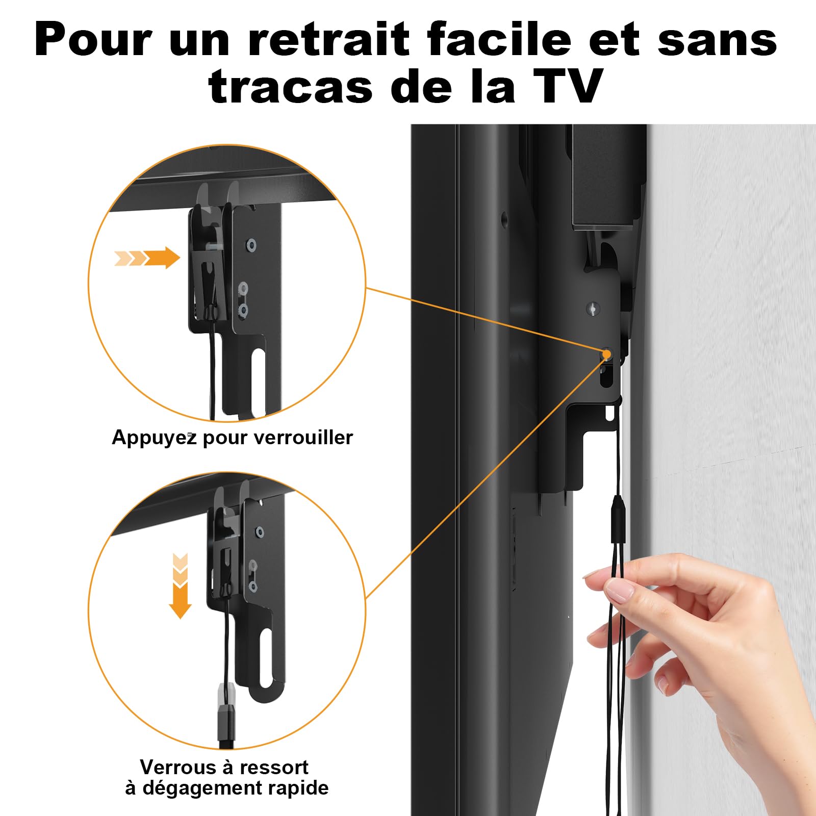 Support Mural TV-Universel Incliné 43-100 Pouces – Fixation Murale Plate Jusqu’à 75kg, Compatible VESA 800x400, pour TV Courbes & Écrans Plats, Noir, Installation Facile, Salon & Bureau