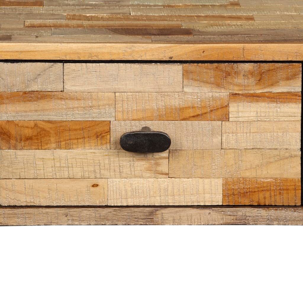 Stolik konsolowy z litego drewna tekowego z recyklingu, 120 x 30 x 76 cm, z 4 szufladami, styl vintage, do korytarza, salonu, biura, ze stalową ramą i miejscem do przechowywania