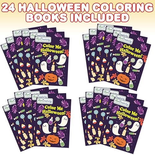 Miniatura 3 de ArtCreativity Paquete de 24 mini juegos de libros para colorear de Halloween para niños, incluye 24 libros pequeños para colorear y 96 crayones de