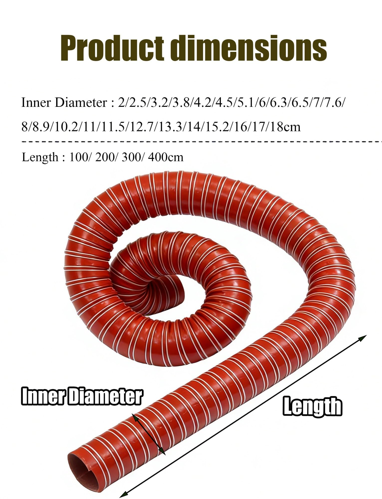 Tubo flessibile in silicone | Estrazione fumi ad alta temperatura 100-400 cm: canalizzazione(7cm,39.37in/100cm)