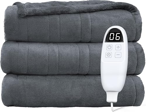 Miniatura 1 de PRANITE Manta térmica, manta eléctrica individual de 62 x 84 pulgadas, manta eléctrica de franela con 6 niveles de calefacción y apagado automático