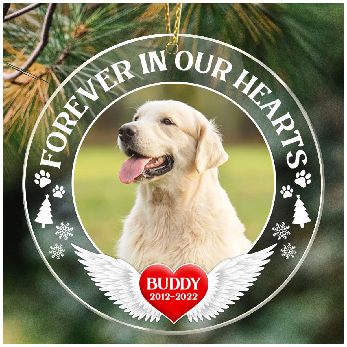 CUBICER Personalized Dog Image Ornament with Name Customized White Acrylic Puppy Photo Ornaments for Pet Owners Men Women Memorial Xmas Tree Holiday Decorations