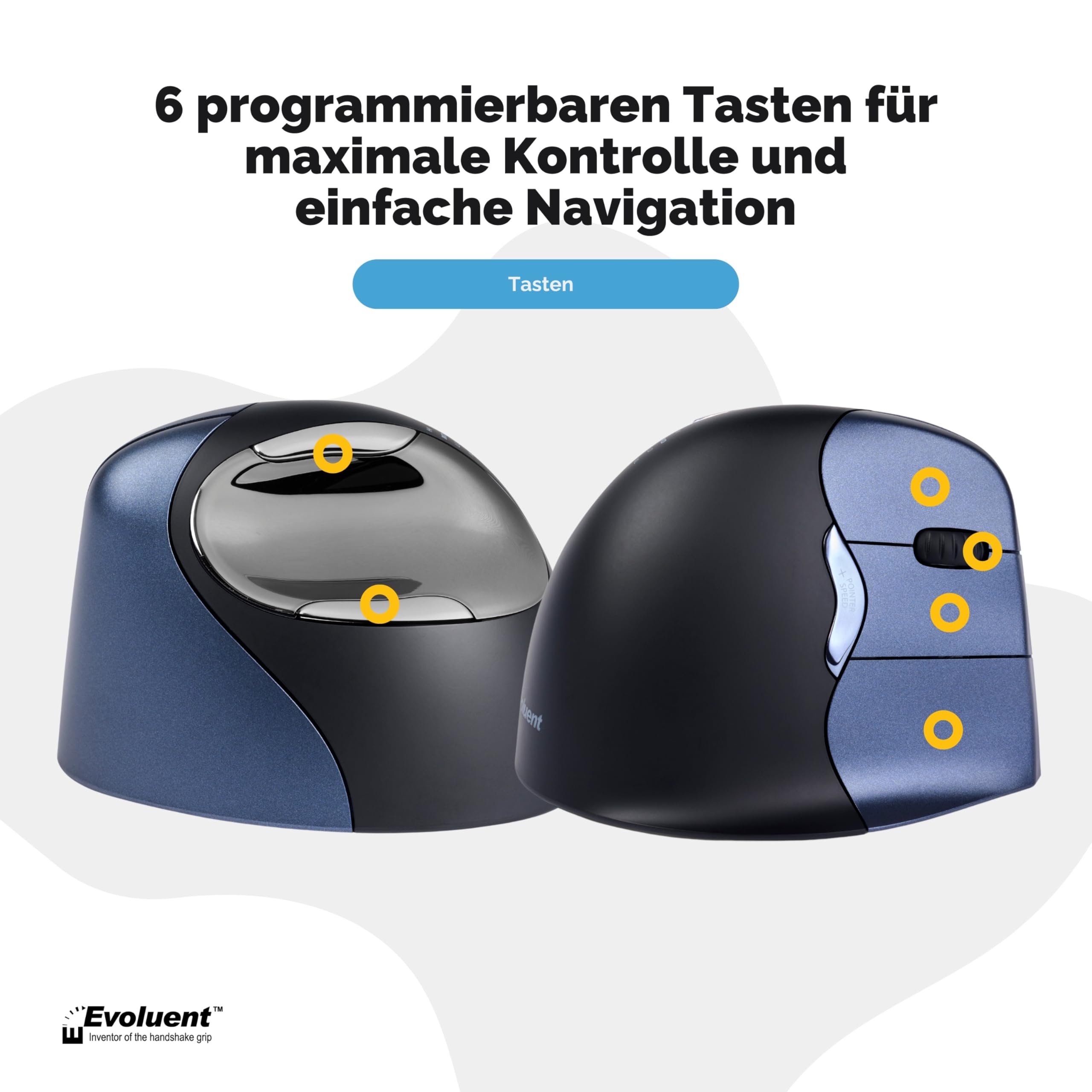 BakkerElkhuizen Evoluent4 Wireless, Vertikale Ergonomische Maus, Computermaus für Büro/Office/Home Windows PC Laptop, Rechtshänder, Kabellos, schwarz/blau/Silber