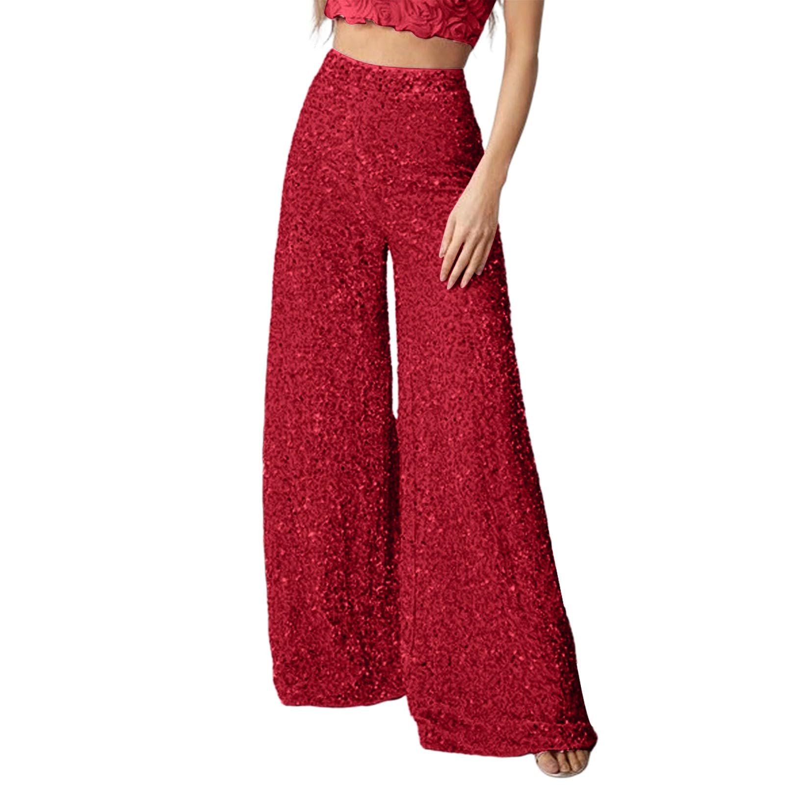 Glitzer Hose Damen Pailletten Lange Lose Hosen High Waist Freizeithose Party Festival Club Kostüm Bling Sparkly Freizeithose Pailletten Weitbeinhosen Elegant Solide Pailettenhose