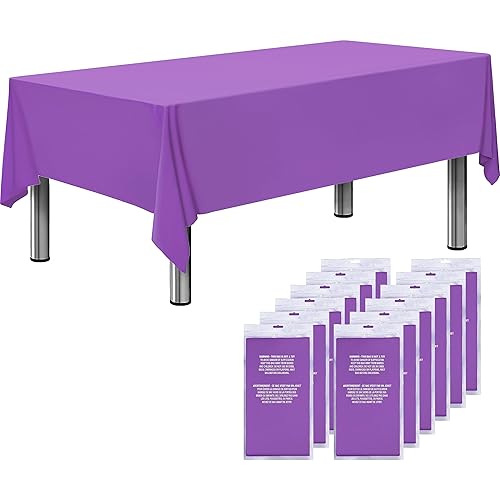 Sonluma 12 Pack 108" X 54" Purple Premium Disposable Plastic Tablecloth for 8ft Long Rectangle Tables, Waterproof Covers for Indoor or Outdoor Events & Parties