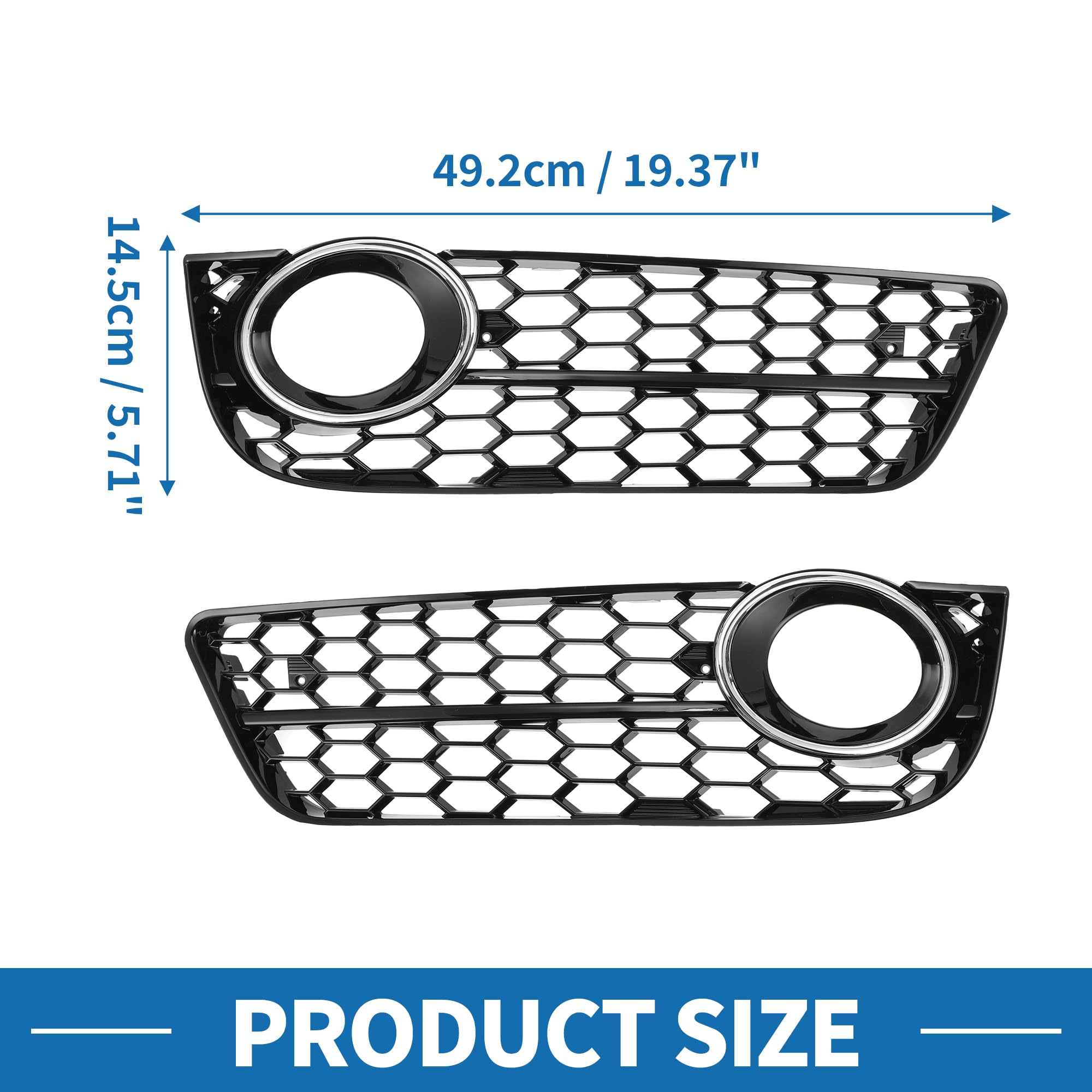 A ABSOPRO Griglia per Fendinebbia No.8T0807682/8T0807681 49.2x14.5cm Frontale Inferiore Copertura Inserti per Fendinebbia per Audi A5 2008-2012 ABS Nero Argento Tono
