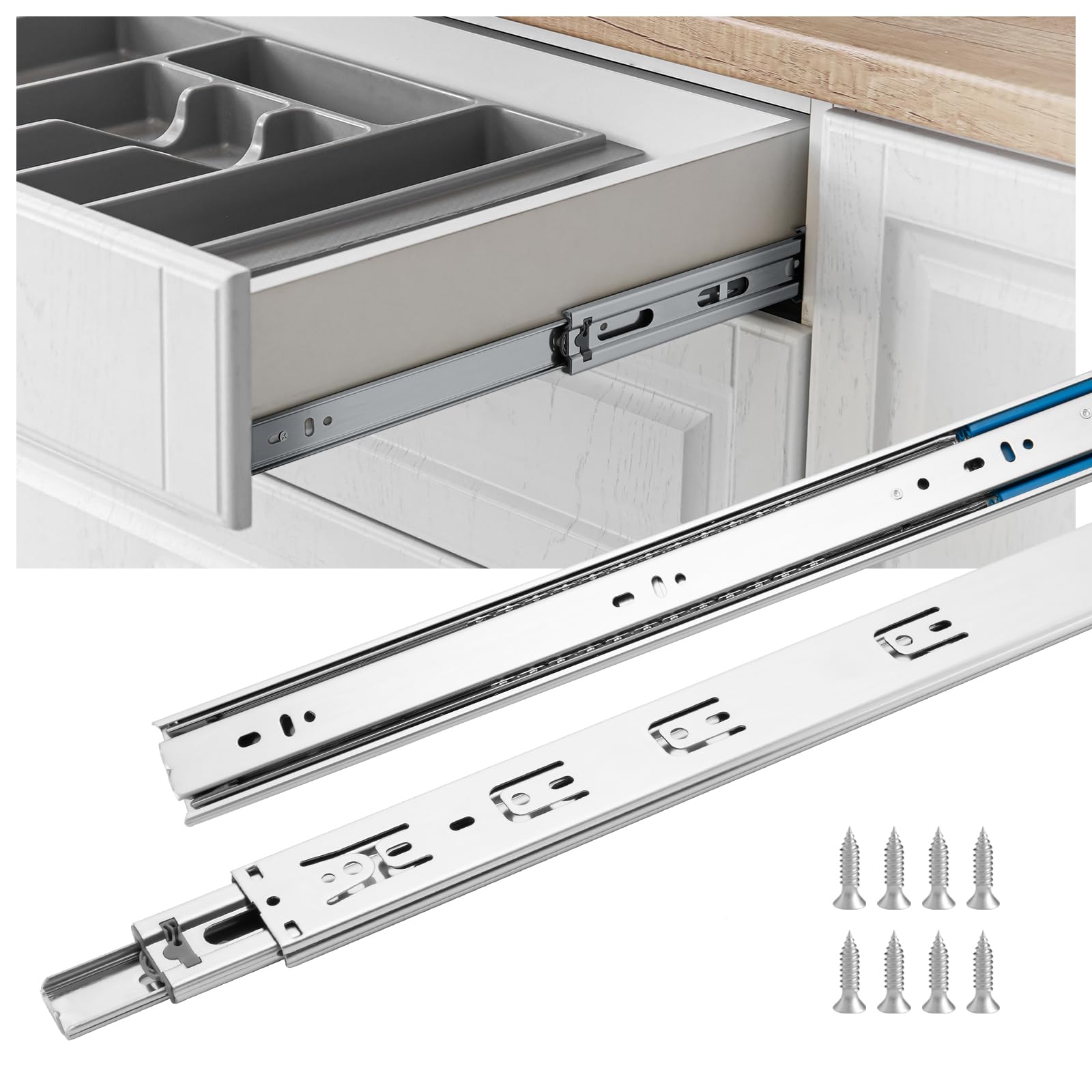 goldenwarm 5 Pair Soft Close Drawer Slides 22 Inch – Heavy Duty Full Extension Drawer Glides, Ball Bearing Side Mount Cabinet Rails, 100 LB Capacity Smooth Quiet Close for Kitchen Furniture Drawers