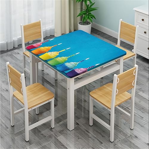 Miniatura 4 de Manteles de cumpleaños, cupcakes en colores arcoíris con velas, lavable, a prueba de derrames, se adapta a mesas de 48 x 48 pulgadas, para