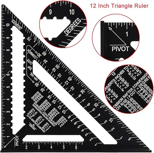 Miniatura 4 de ASNOMY Regla triangular de 7 pulgadas y 12 pulgadas, transportador cuadrado de viga negra, regla triangular de aleación de aluminio de alta