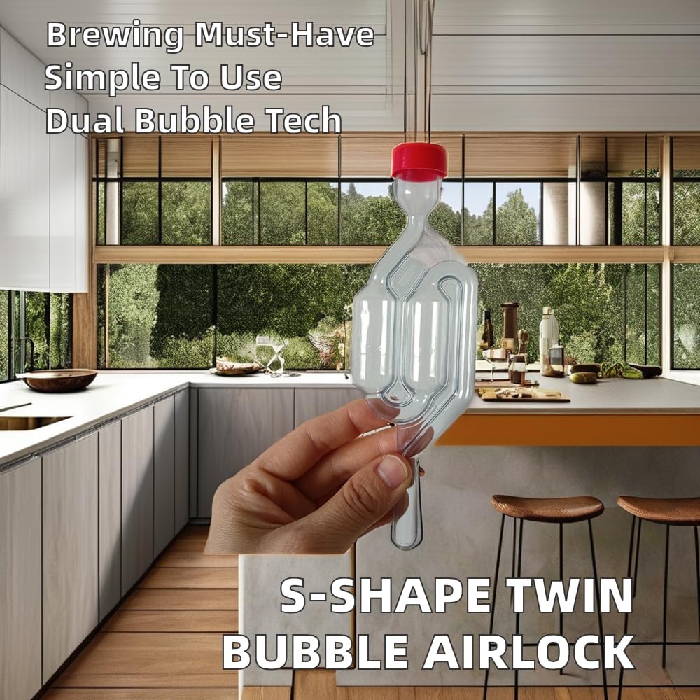 Bubble Airlock Set for Fermentation - 5 S-Shape Airlocks with 6.5 Stoppers, 5 Red Silicone Loops & 10 Grommets, for Wine Making, Home Brewing, Sauerkraut, Kimchi & Kombucha