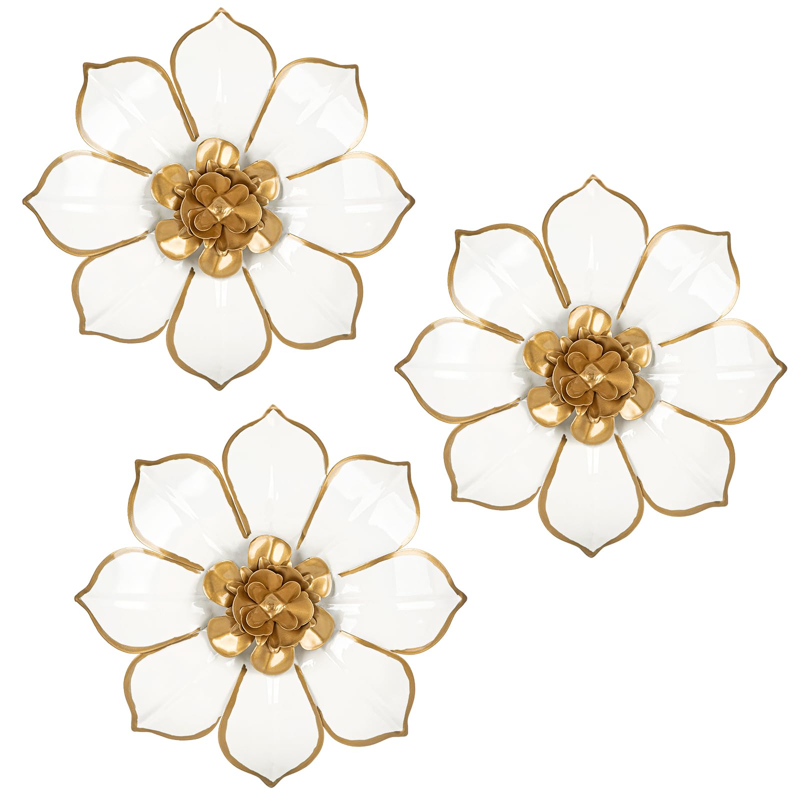 Arborus 3 pezzi da 24,9 cm in metallo oro bianco arte da parete 3D moderna decorazione da parete fiori opere d'arte in metallo per camera da letto soggiorno decorazione da parete domestica