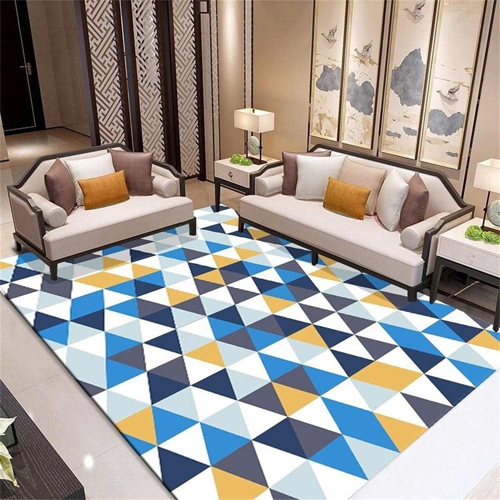 Tapis salon moderne jaune et bleu pour créer un coin lecture cosy