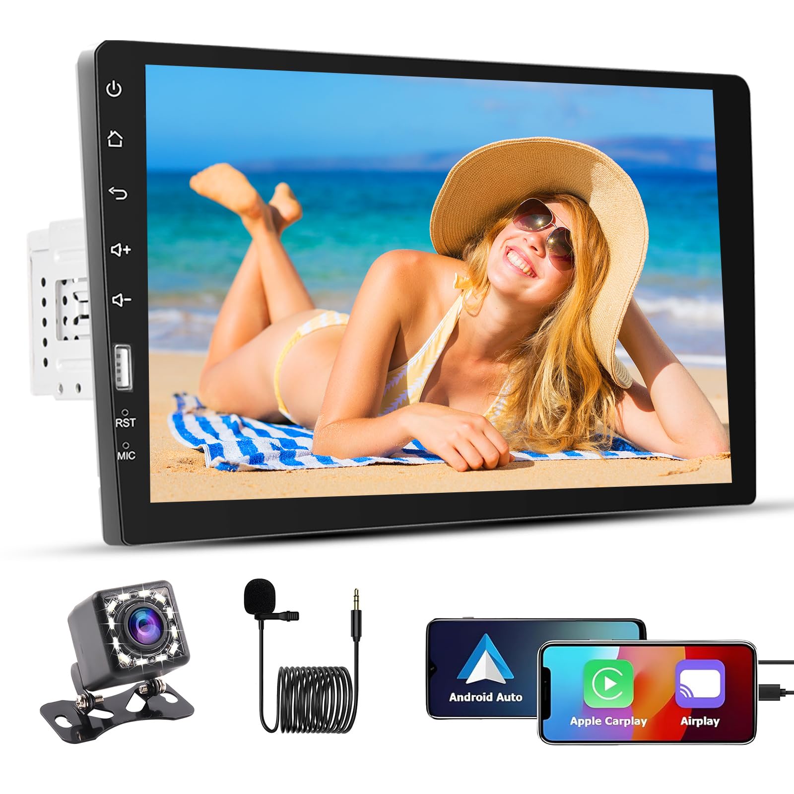 Hikity 1 Din Autoradio Bluetooth Wired Carplay Android Auto Grand Écran Tactile 9 Pouces Usager Expert Route Étendue