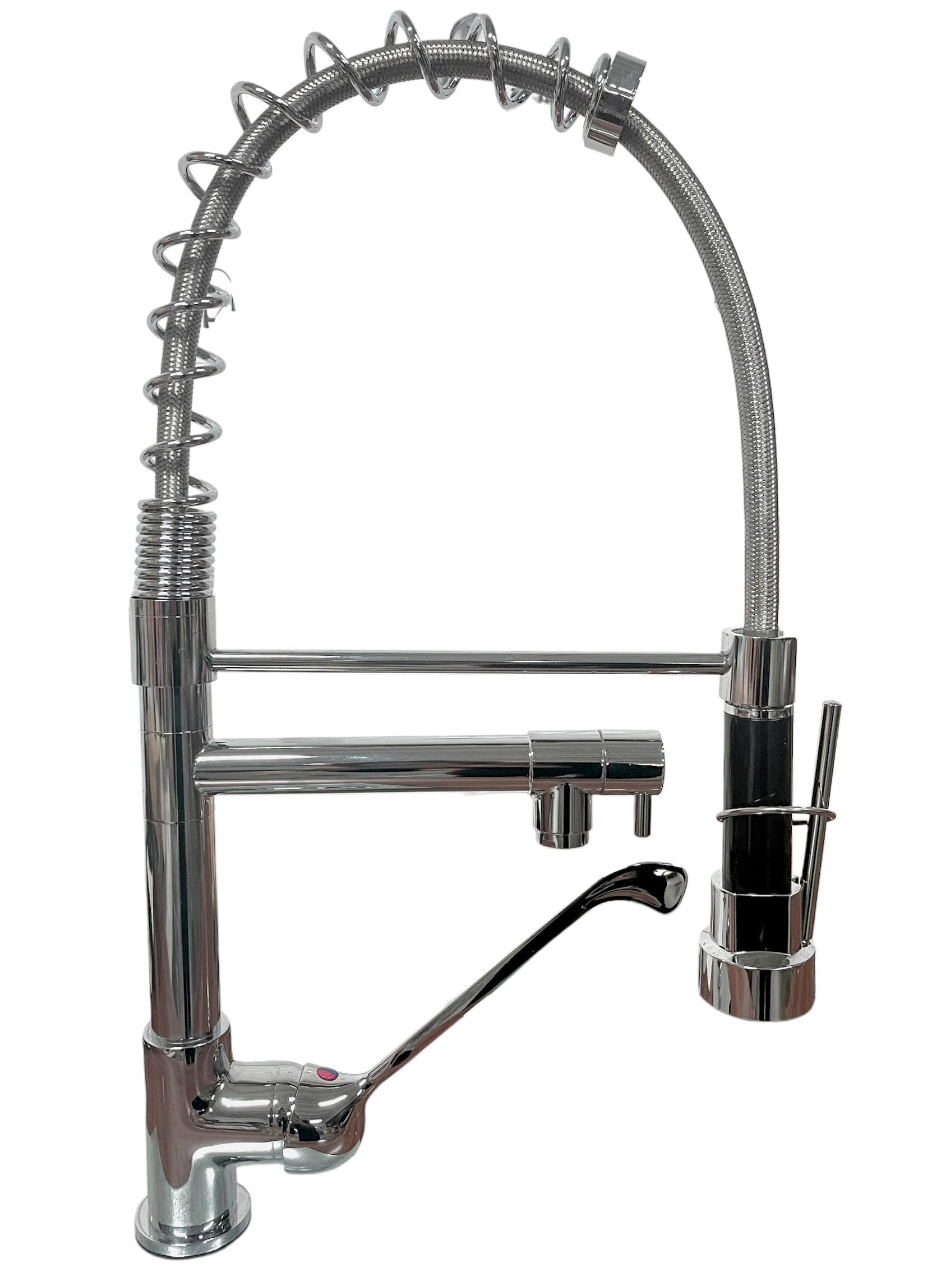BAGNOCLIC | Robinet mitigeur cuisine professionnel | Argent, laiton chromé | Double sortie, douchette de prélavage, poignée ergonomique | Praticité et robustesse pour cuisines intensives