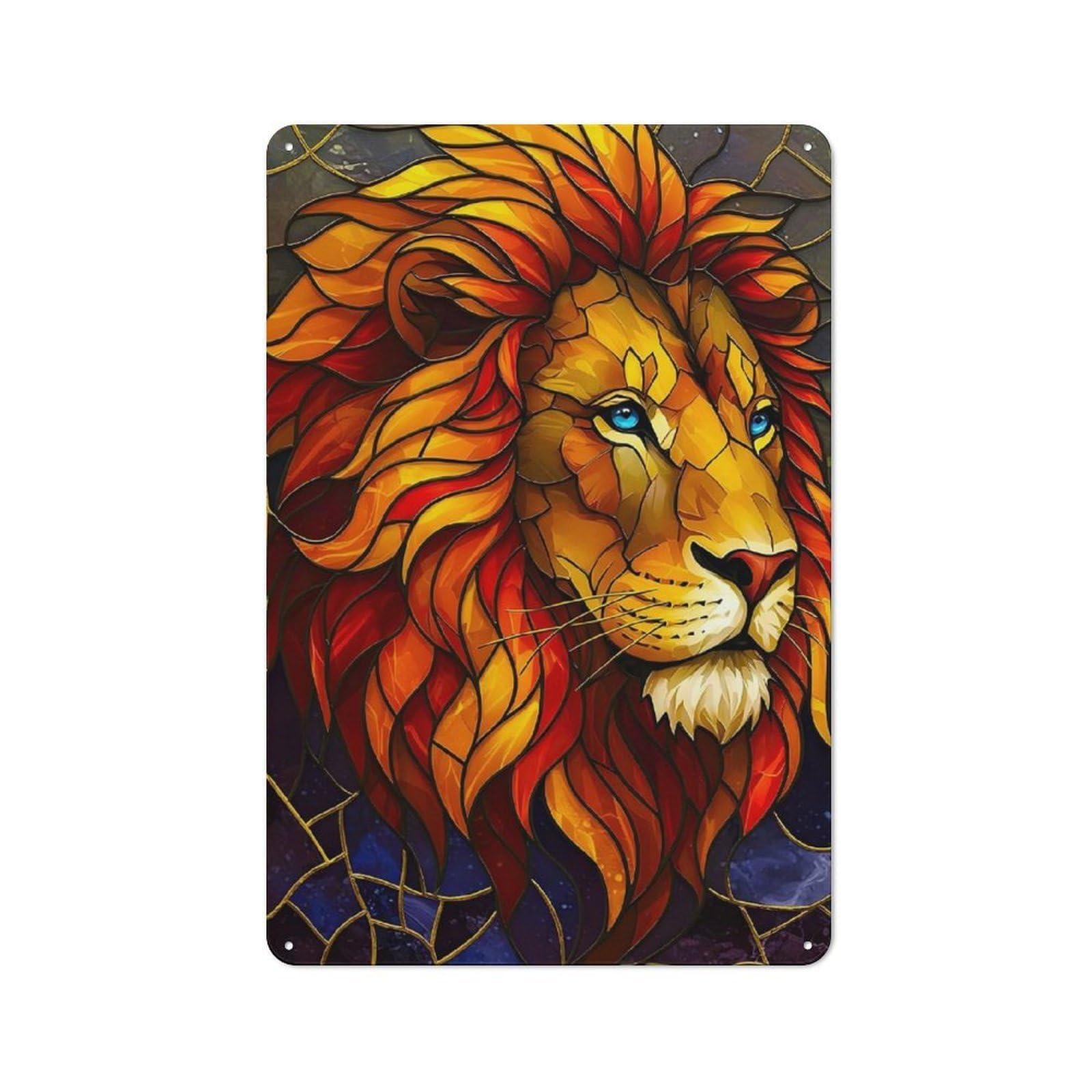 Junmoney Style-10 Industrial Stained Glass Lion Portrait Retro Metal Sign 30X20cm, Shed Wall Plaque For Garage, Workshop, Shed Or Utility Room