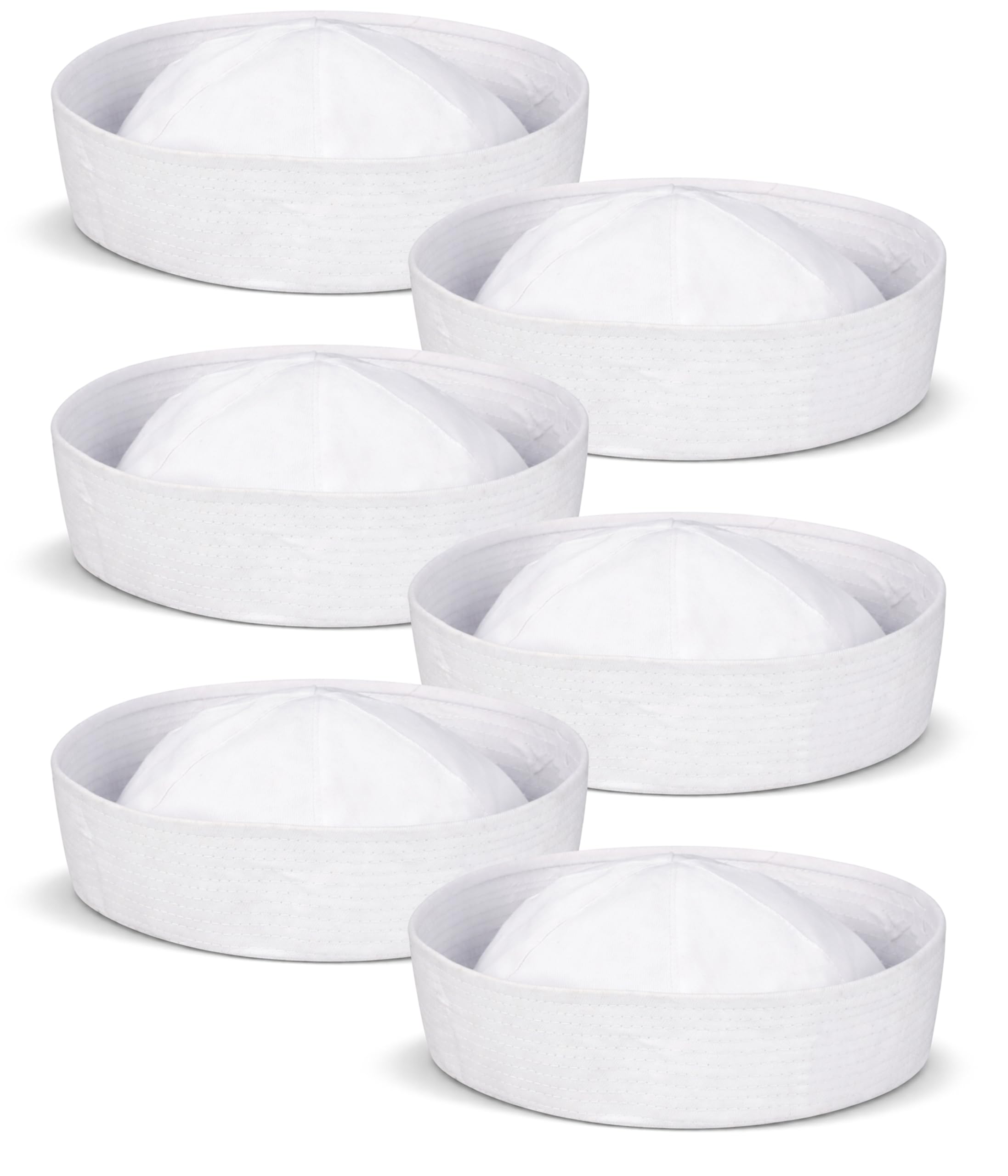 Mega_Jumble Adult White Doughboy Sailor Hat - Navy Marine Sea Party Classic Navy Style Costume Cap for Fancy Dress Costume Themed Parties, Stage & Cosplay (Pack of 6)