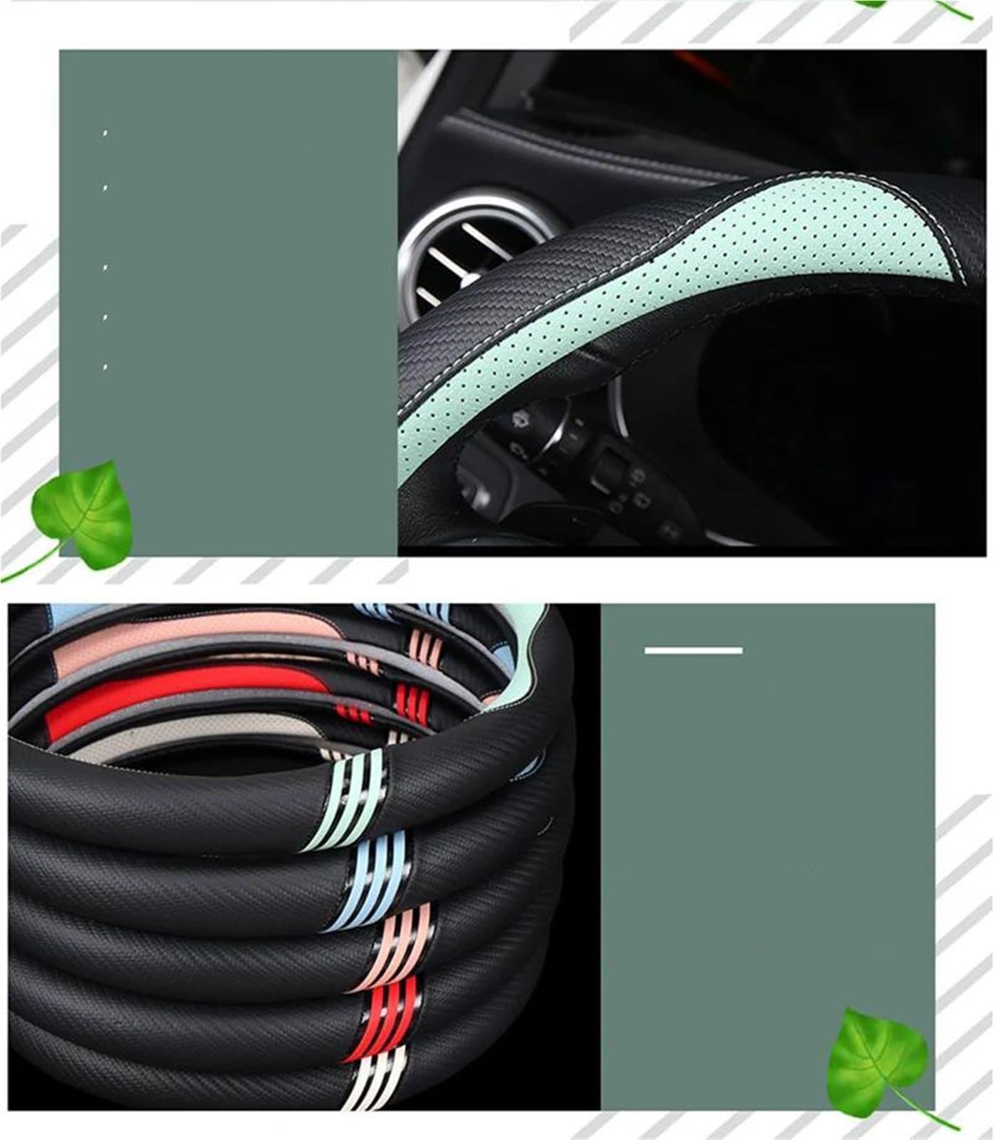 Pokrowiec na kierownicę ze skóry i włókna węglowego do Peugeot 508, 3008 GT, 4008, 5008 E (2017-2019), 2008 E (2020-2021), czerwony.