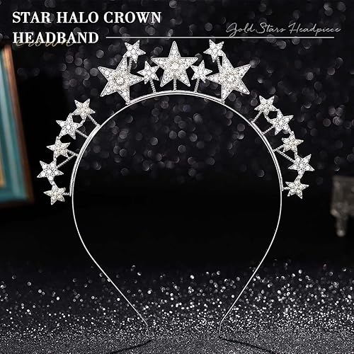 Miniatura 6 de Fashey Diadema de estrella con corona de halo plateado, accesorios para el cabello para mujer (plateado)