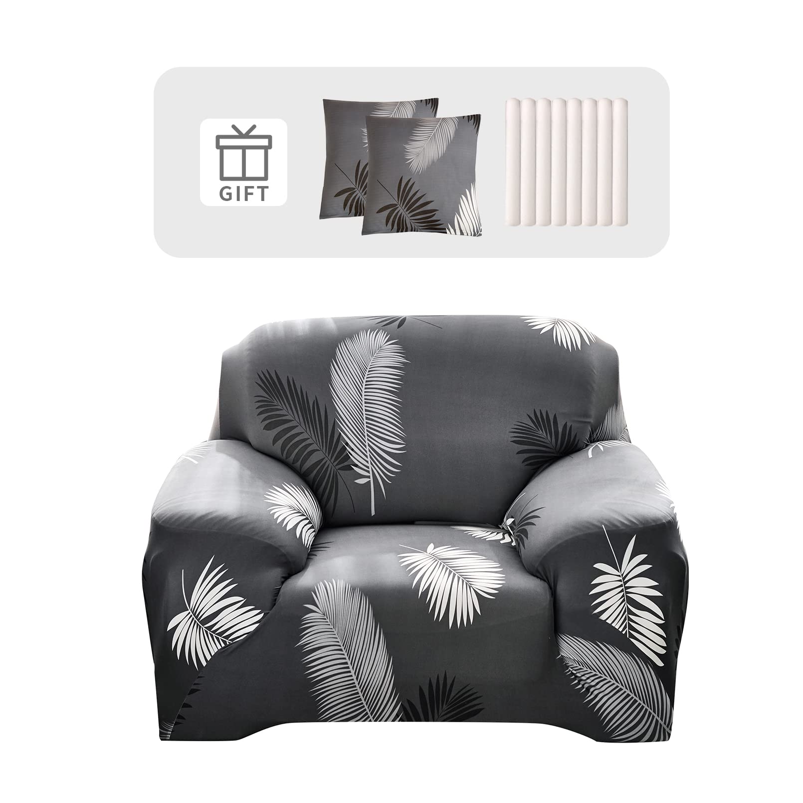 Lydevo Copridivano Elasticizzato 1 Posto Fodere Copri Divano con Braccioli con 2 Copricuscini Moderno Copridivano Fantasia Universale Antiscivolo Lavabile Divano Protector,Piuma Grigia