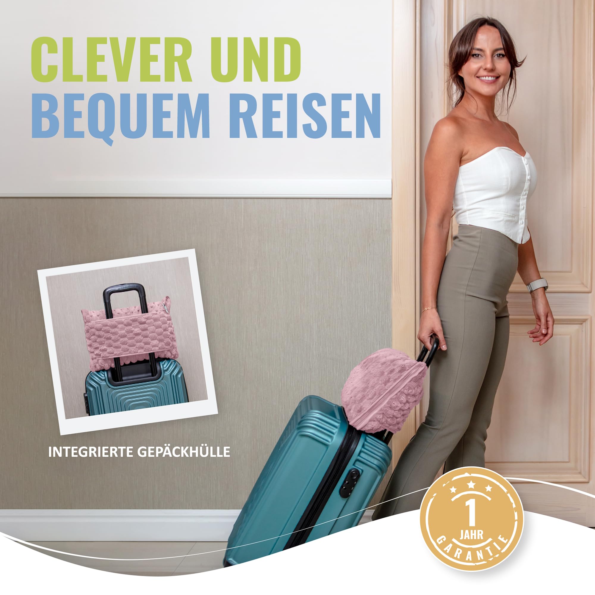 BOACAY Packbare Reisedecke für Flugzeug, Auto - Kompakte Bürodecke - Tragbares Kissen für Erwachsene, Kinder mit Hülle, Gepäckhülle, Rucksackclip