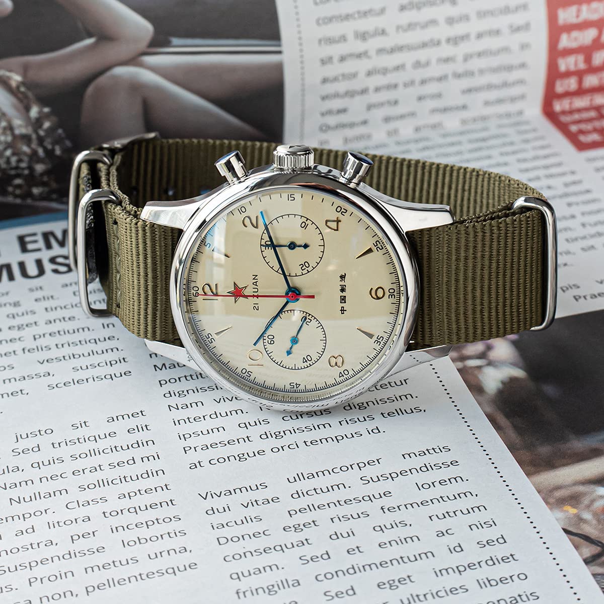 Seagull 1963 Herren-Chronograph, 40 mm, Saphirglas, ST1901, Uhrwerk, SU1963S40, grün, 40 mm, Armband