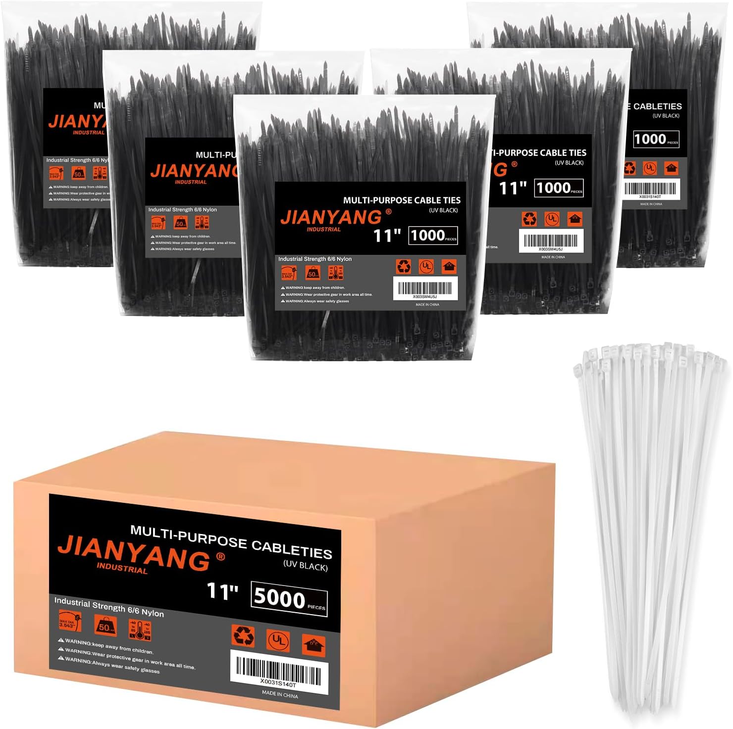 11 Inch Zip Ties (Bulk 5000 Pack Black & 500 Pack White