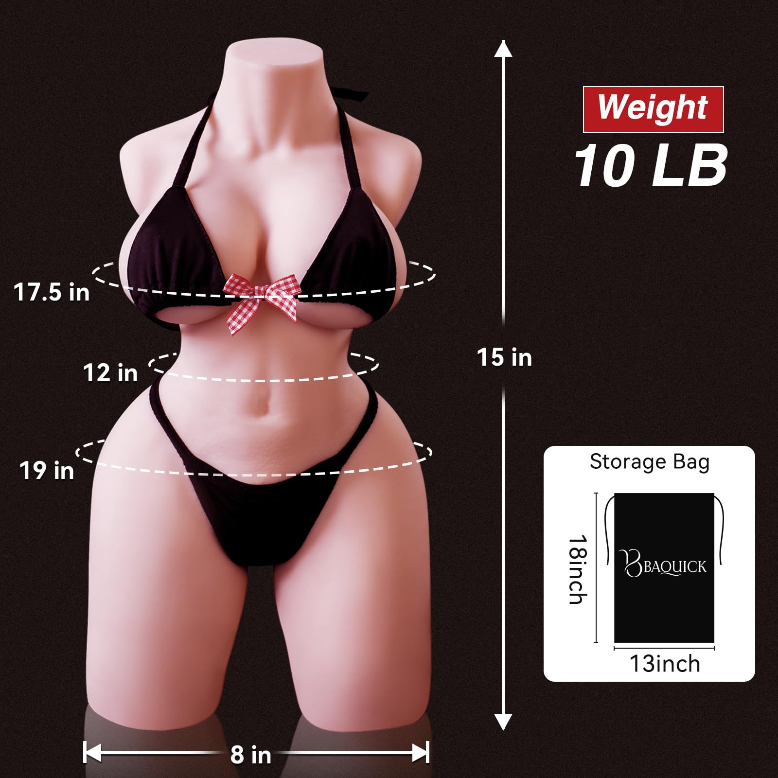 Baquick 10lb Male Sex Toys for Men Realistic Sex Doll Tight Dual Channel Vagina & Anal High Durability TPR Softness Material Men Masturbation Mini Sex Dolls: Medium