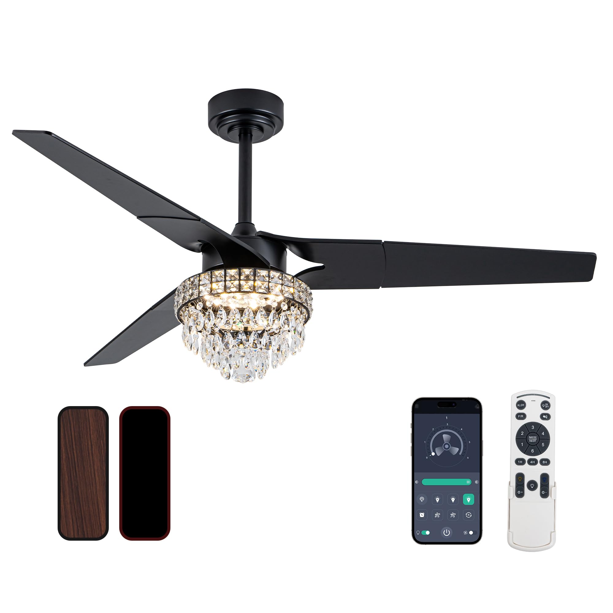 Photo 1 of **FACTORY SEALED** Chandelier Ceiling Fans With Lights And Remote, Chandelier Fan Ceiling,Crystal Ceiling Fan Fandelier With Lights,6 Speed 3 Timer Quiet Ceiling With Fans For Living Room Bedroom (Black, 52 In'ch)