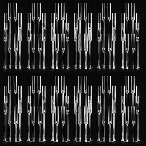 12 piezas de candelabros de acrílico de 8 brazos para centro de mesa de fiesta, centro de mesa transparente de candelabro para boda, portavelas de