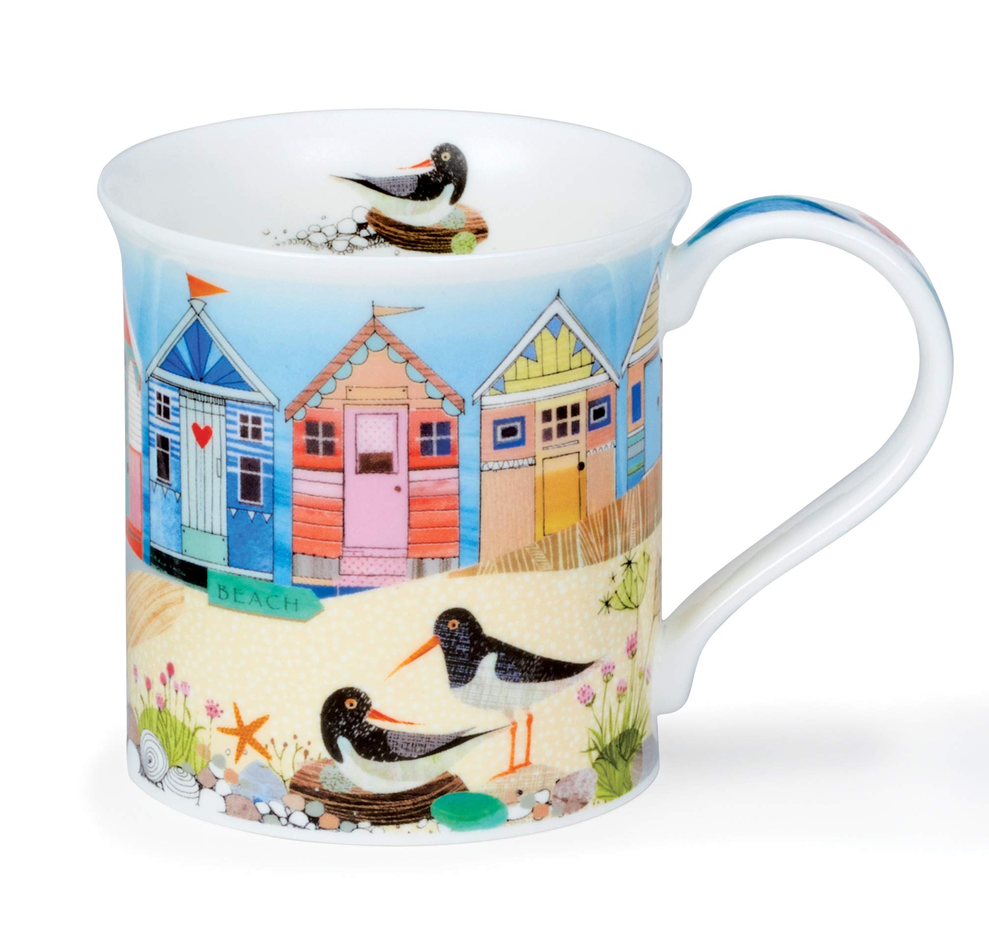 Dunoon Fine Bone China Bute Shape Shore Life Mug - Made in England (Beach Huts)